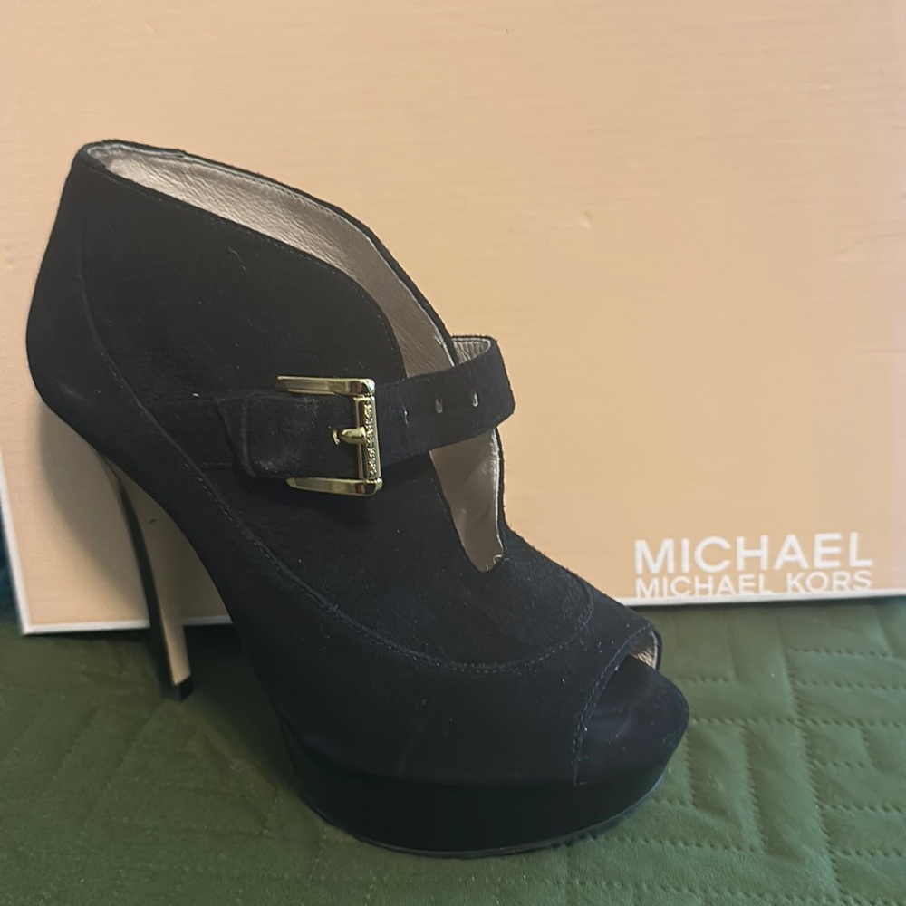 Michael Kors black suede platform ankle booties!